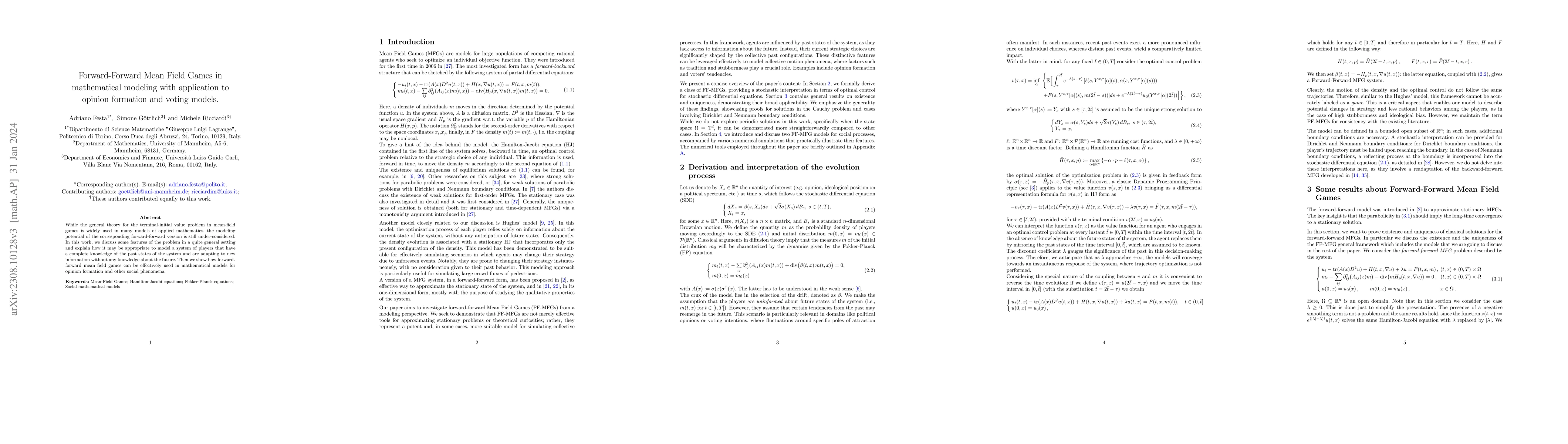 Thumbnail for Forward-Forward Mean Field Games in mathematical modeling with
  application to opinion formation and voting models
