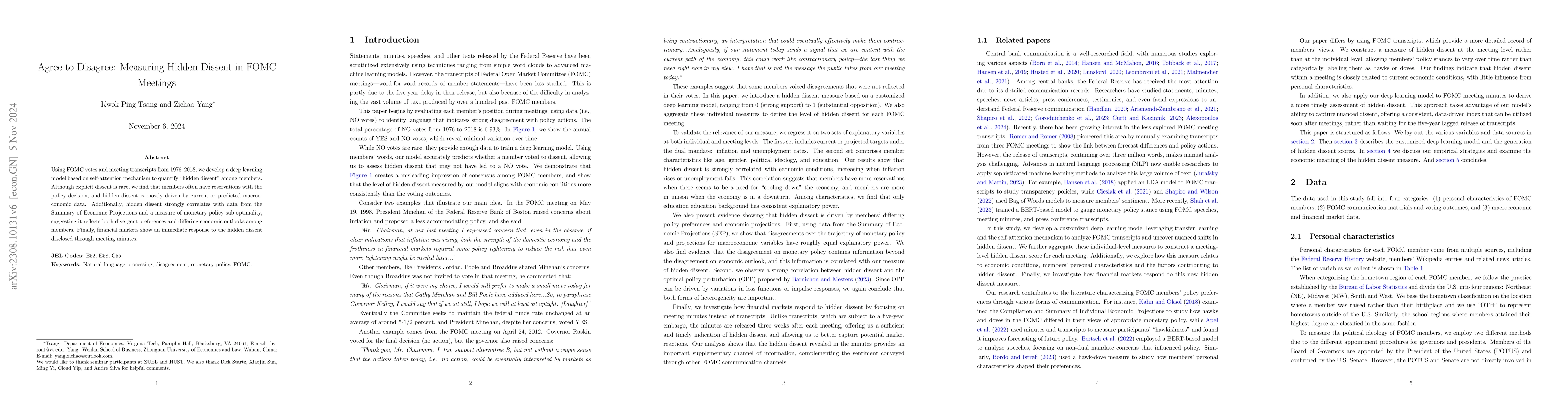 Thumbnail for Agree to Disagree: Measuring Hidden Dissents in FOMC Meetings