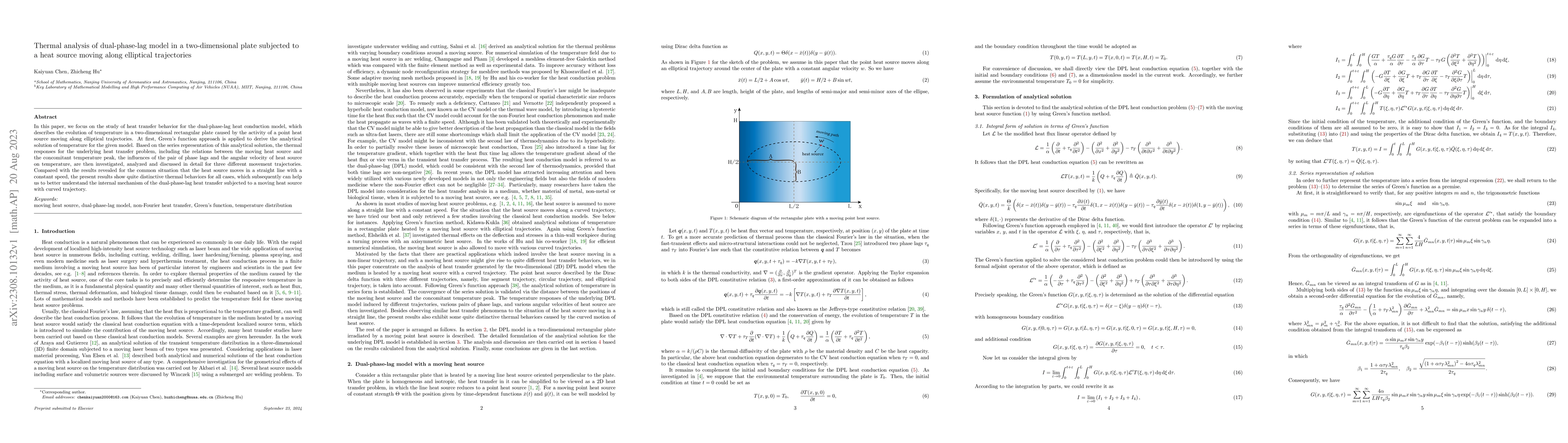 Thumbnail for Thermal analysis of dual-phase-lag model in a two-dimensional plate
  subjected to a heat source moving along elliptical trajectories