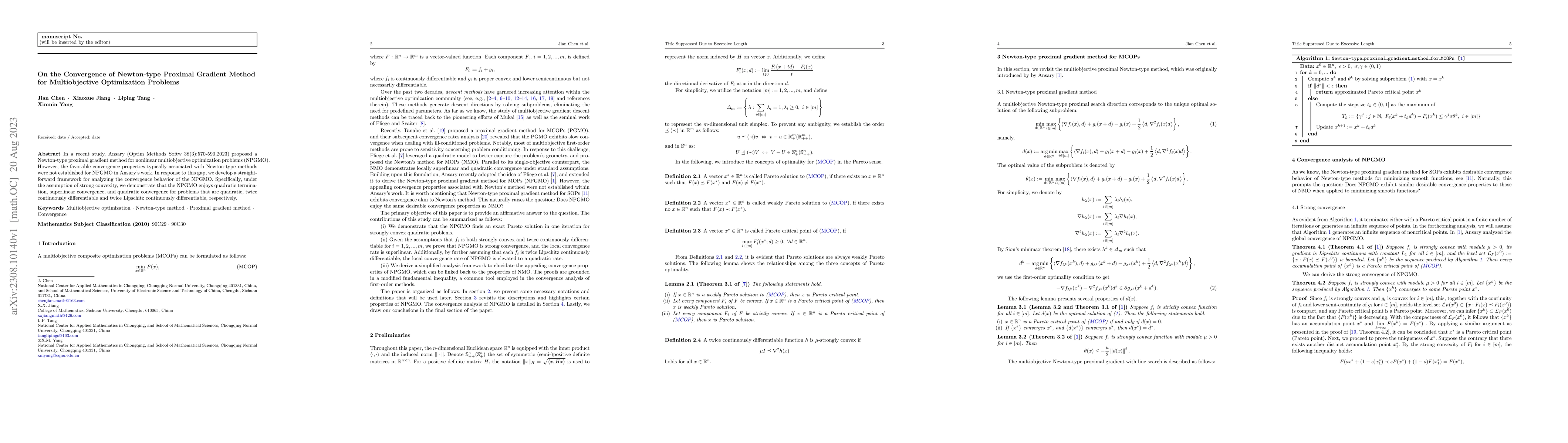 Thumbnail for On the Convergence of Newton-type Proximal Gradient Method for
  Multiobjective Optimization Problems