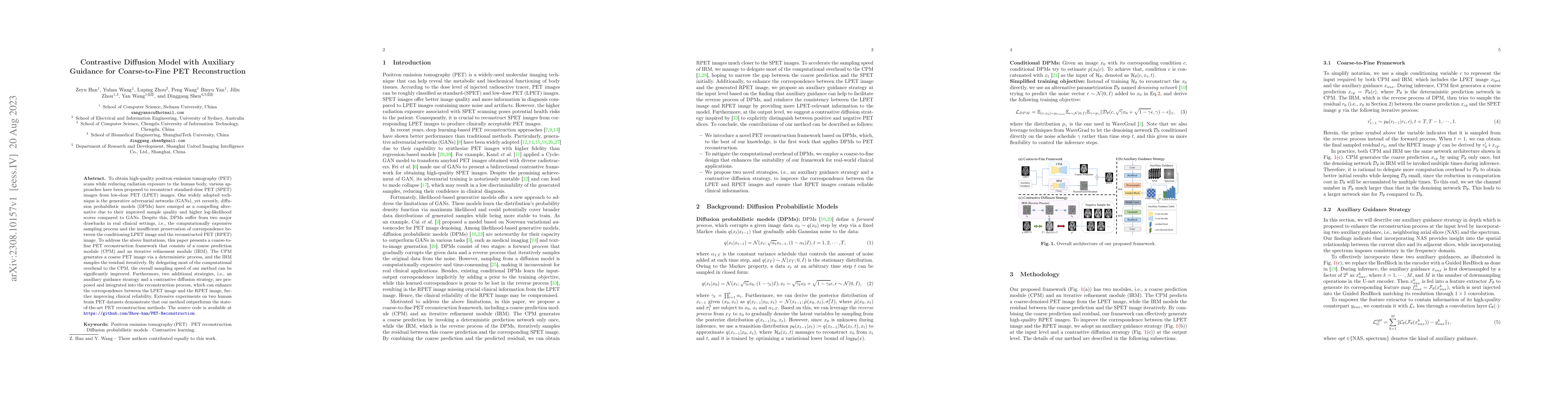 Thumbnail for Contrastive Diffusion Model with Auxiliary Guidance for Coarse-to-Fine
  PET Reconstruction