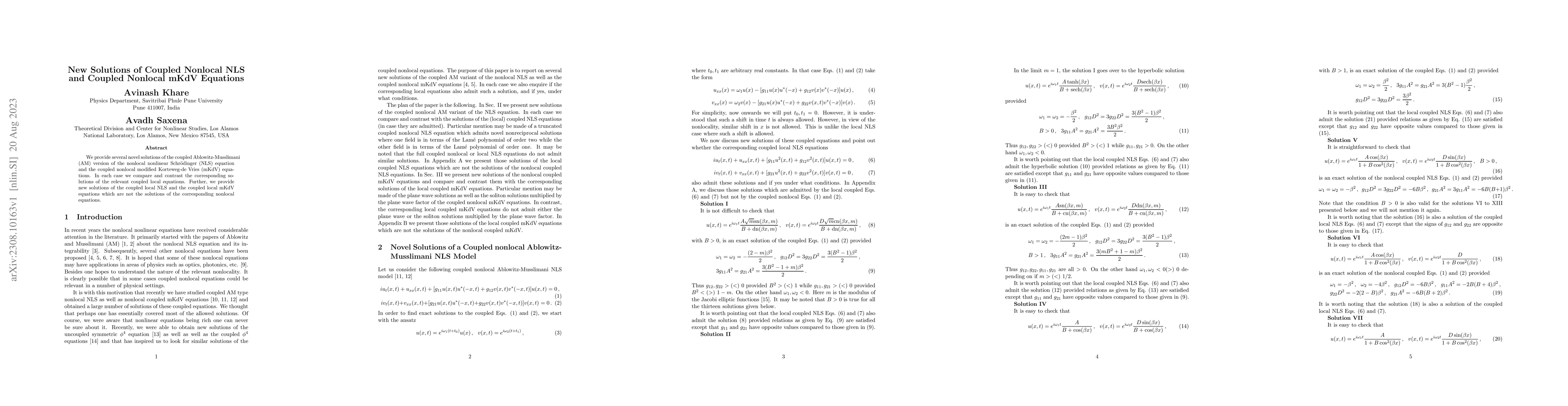 Thumbnail for New Solutions of Coupled Nonlocal NLS and Coupled Nonlocal mKdV
  Equations