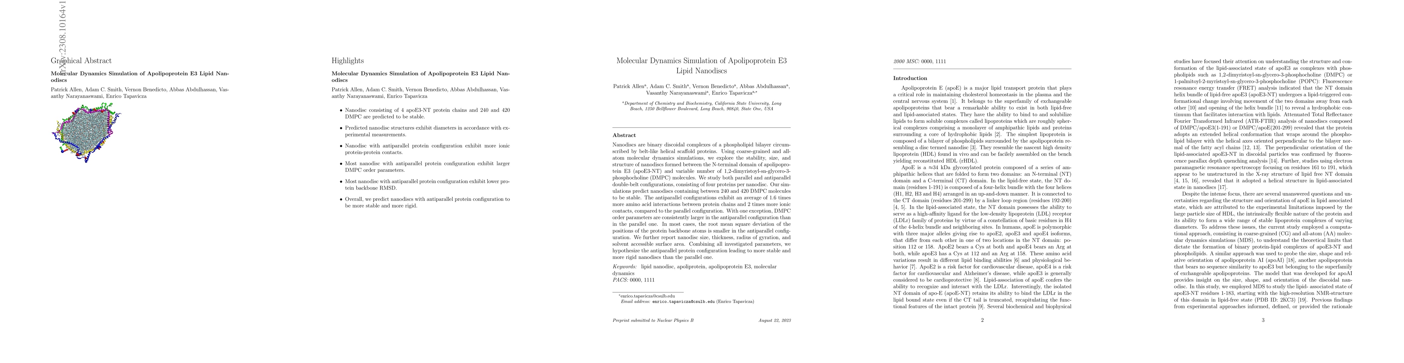 Thumbnail for Molecular Dynamics Simulation of Apolipoprotein E3 Lipid Nanodiscs