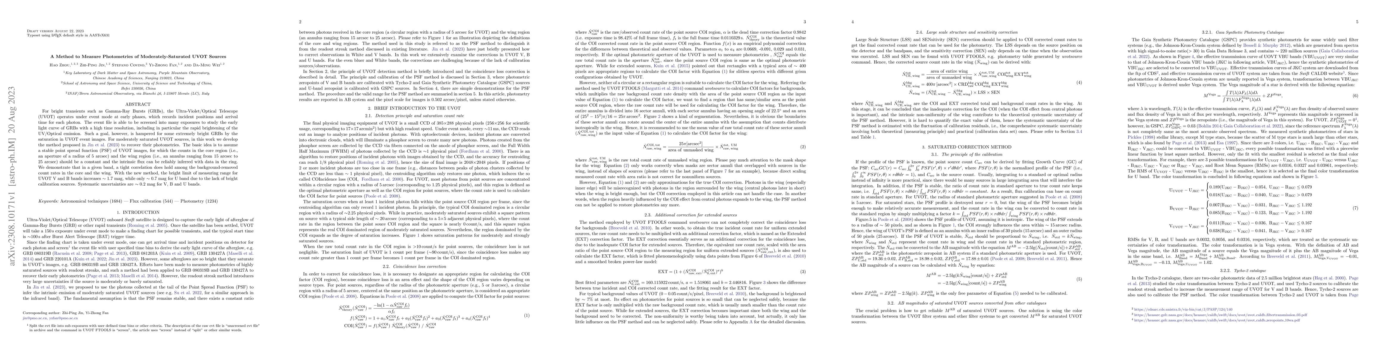 Thumbnail for A Method to Measure Photometries of Moderately-Saturated UVOT Sources