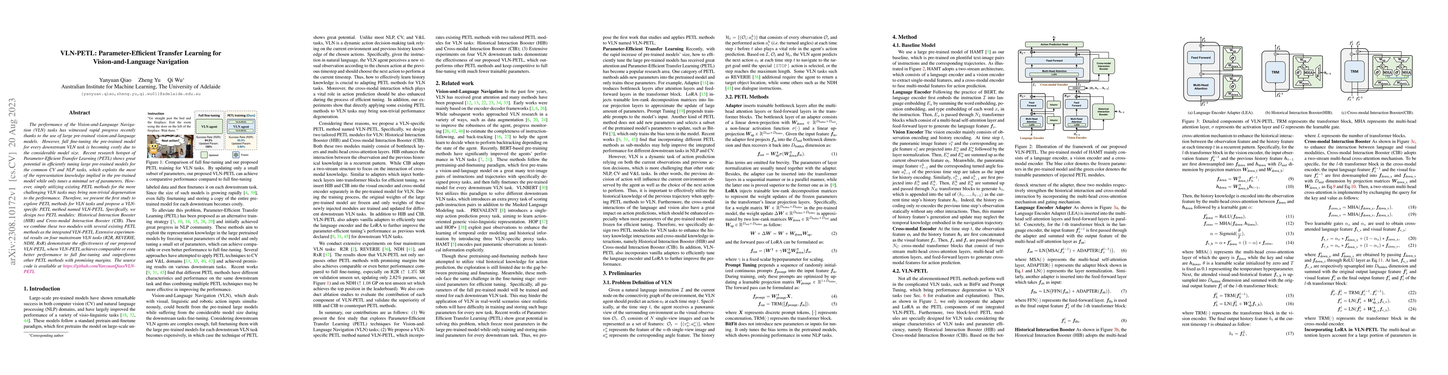 Thumbnail for VLN-PETL: Parameter-Efficient Transfer Learning for Vision-and-Language
  Navigation