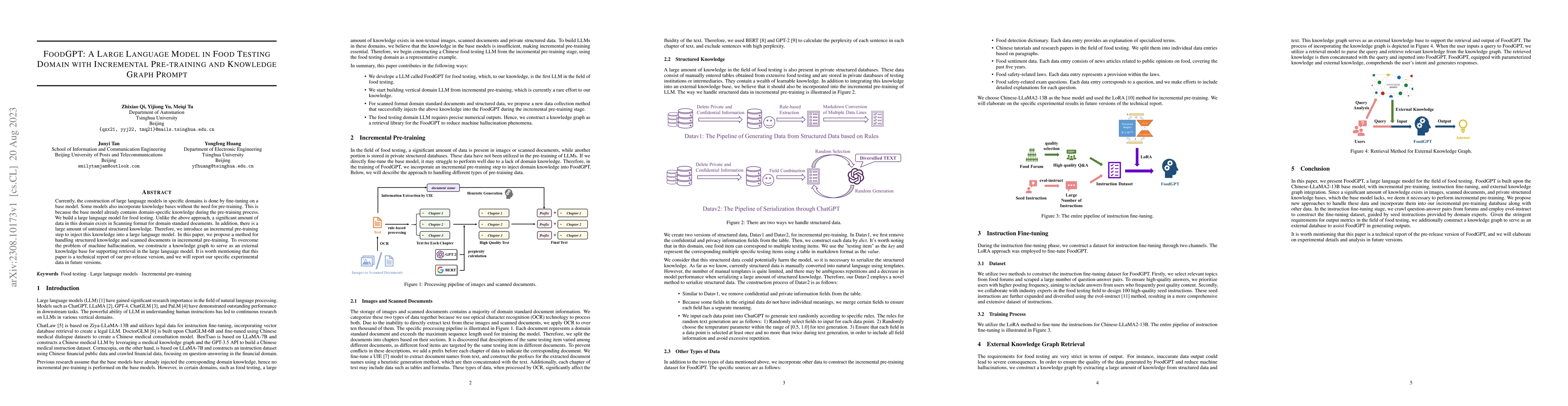 Thumbnail for FoodGPT: A Large Language Model in Food Testing Domain with Incremental
  Pre-training and Knowledge Graph Prompt