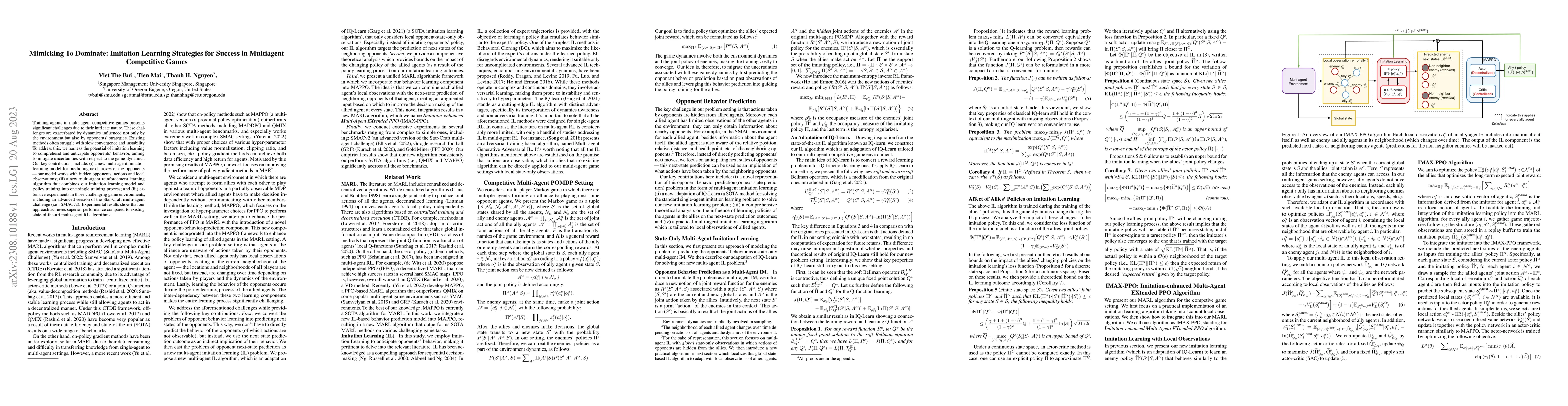 Thumbnail for Mimicking To Dominate: Imitation Learning Strategies for Success in
  Multiagent Competitive Games