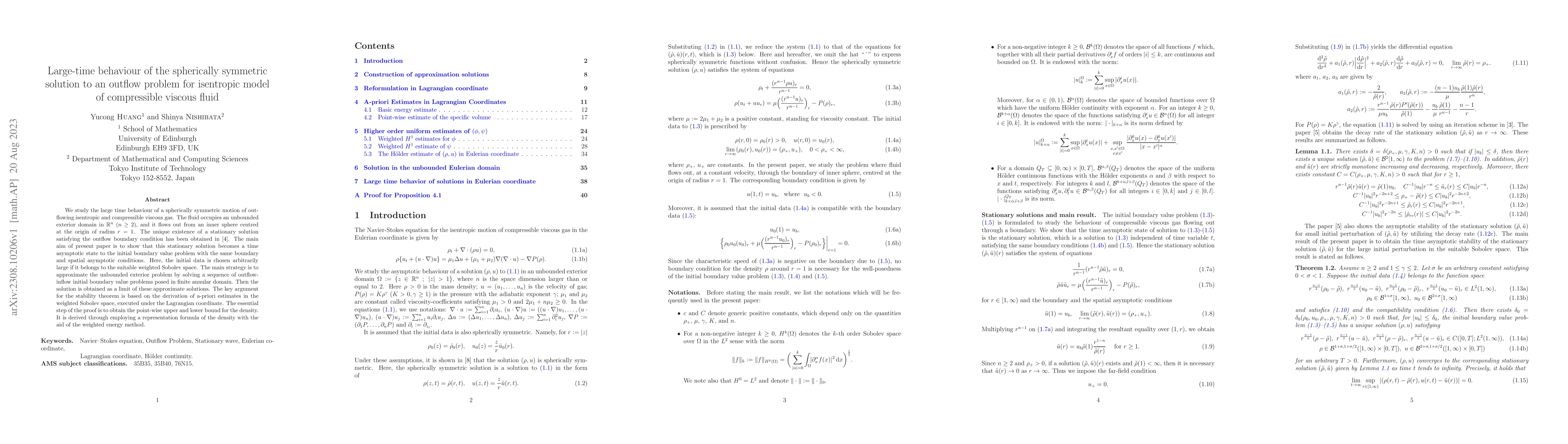 Thumbnail for Large-time behaviour of the spherically symmetric solution to an outflow
  problem for isentropic model of compressible viscous fluid