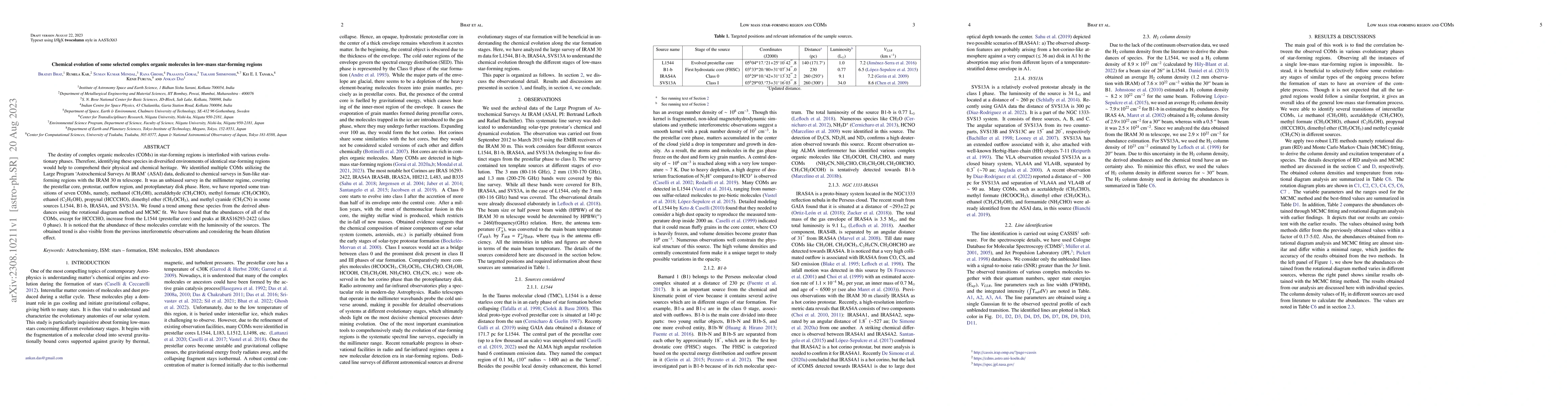 Thumbnail for Chemical evolution of some selected complex organic molecules in
  low-mass star-forming regions