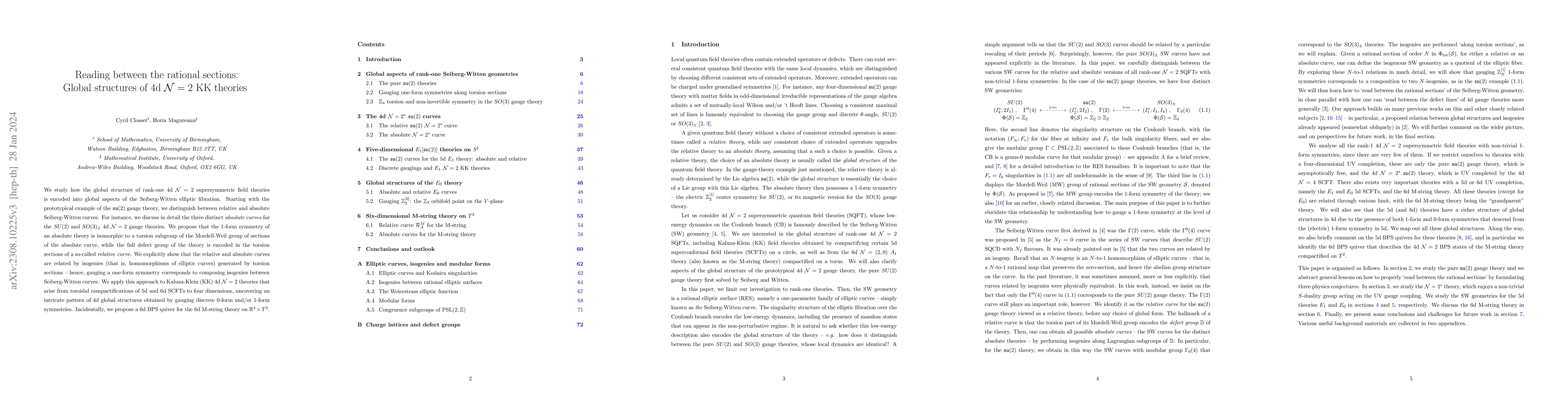 Thumbnail for Reading between the rational sections: Global structures of 4d
  $\mathcal{N}=2$ KK theories