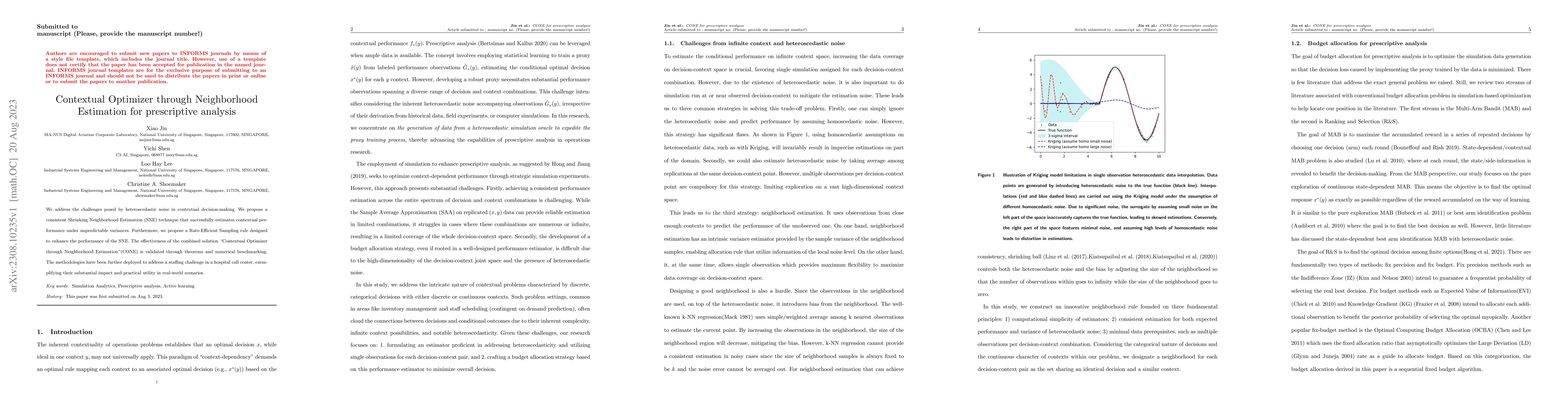 Thumbnail for Contextual Optimizer through Neighborhood Estimation for prescriptive
  analysis