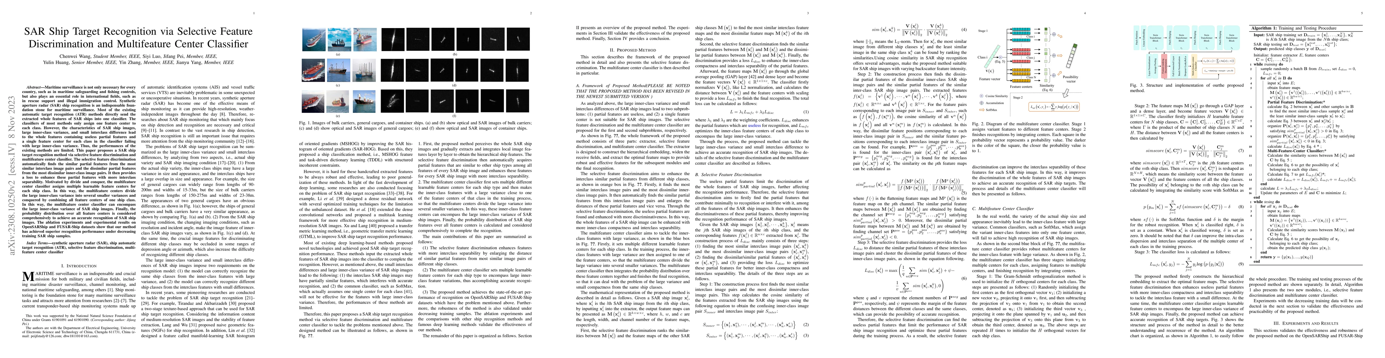 Thumbnail for SAR Ship Target Recognition via Selective Feature Discrimination and
  Multifeature Center Classifier