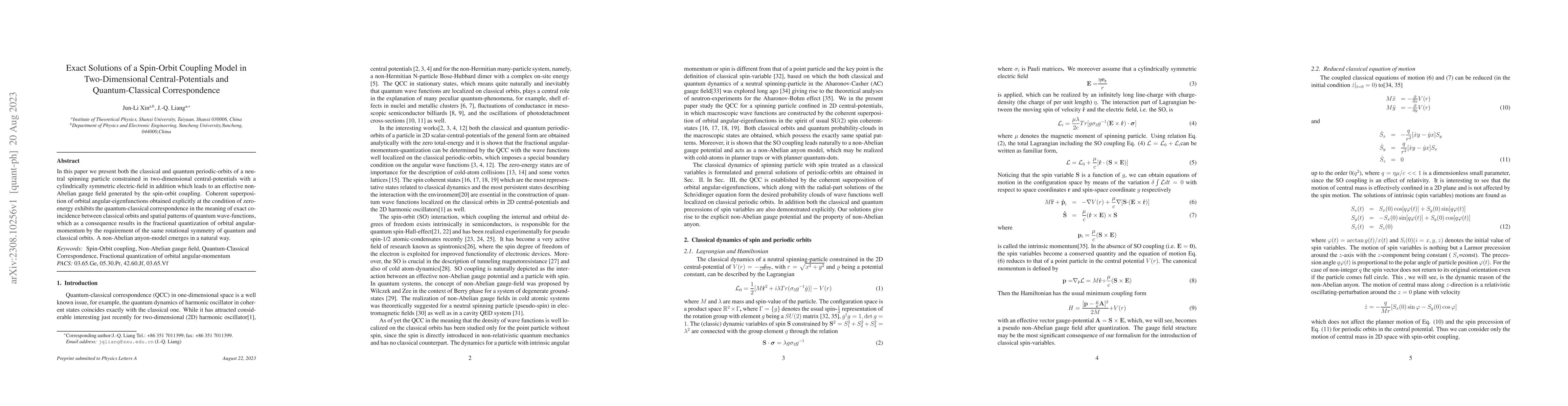 Thumbnail for Exact solutions of a spin-orbit coupling model in two-dimensional
  central-potentials and quantum-classical correspondence