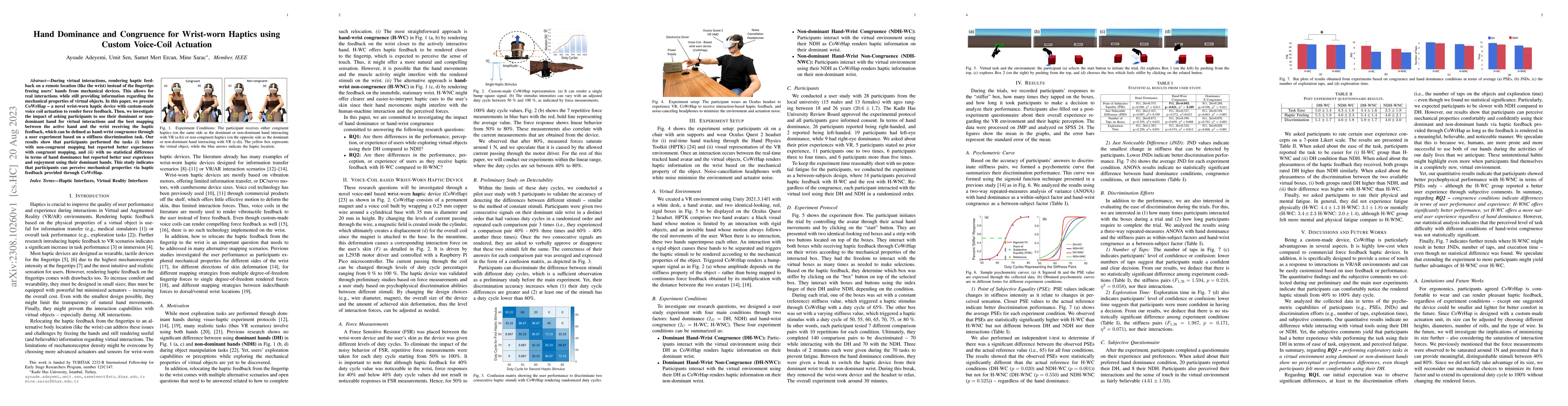 Thumbnail for Hand Dominance and Congruence for Wrist-worn Haptics using Custom
  Voice-Coil Actuation