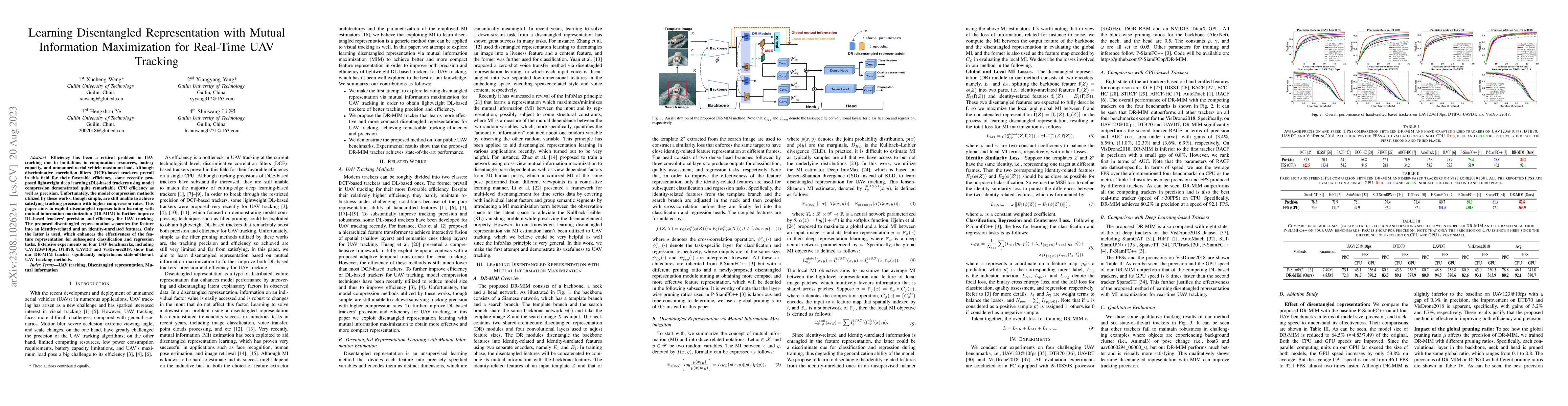 Thumbnail for Learning Disentangled Representation with Mutual Information
  Maximization for Real-Time UAV Tracking