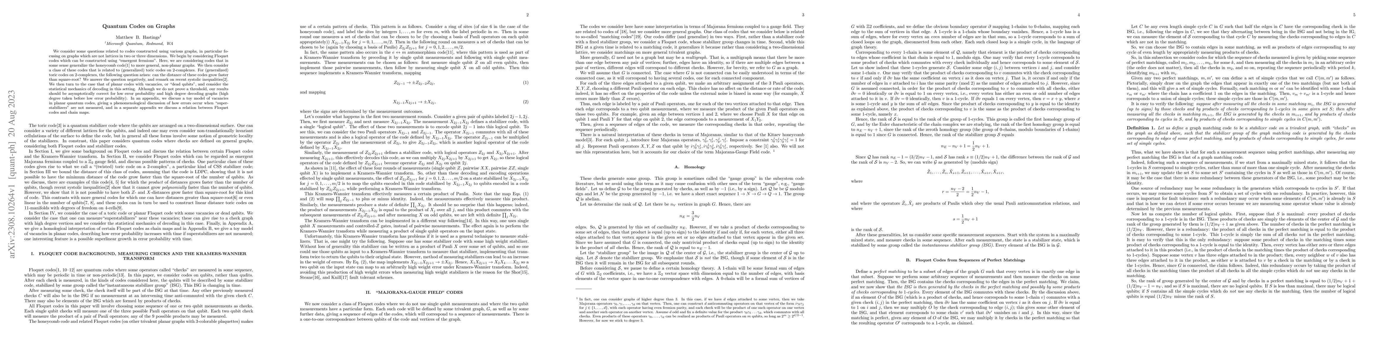Thumbnail for Quantum Codes on Graphs