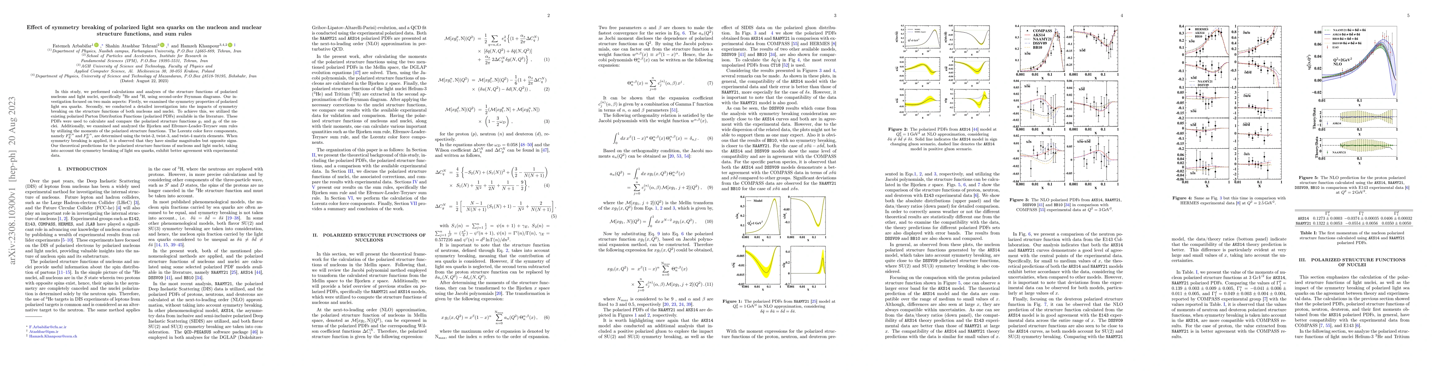 Thumbnail for Effect of symmetry breaking of polarized light sea quarks on the nucleon
  and nuclear structure functions, and sum rules