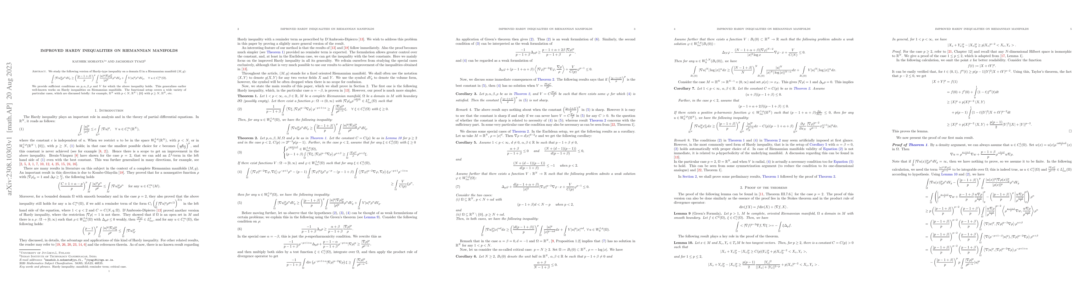 Thumbnail for Improved Hardy inequalities on Riemannian Manifolds