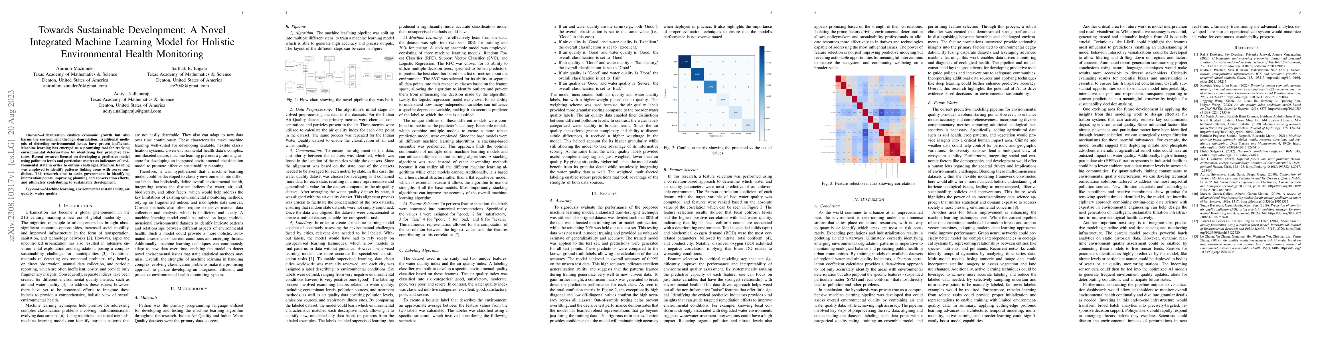 Thumbnail for Towards Sustainable Development: A Novel Integrated Machine Learning
  Model for Holistic Environmental Health Monitoring