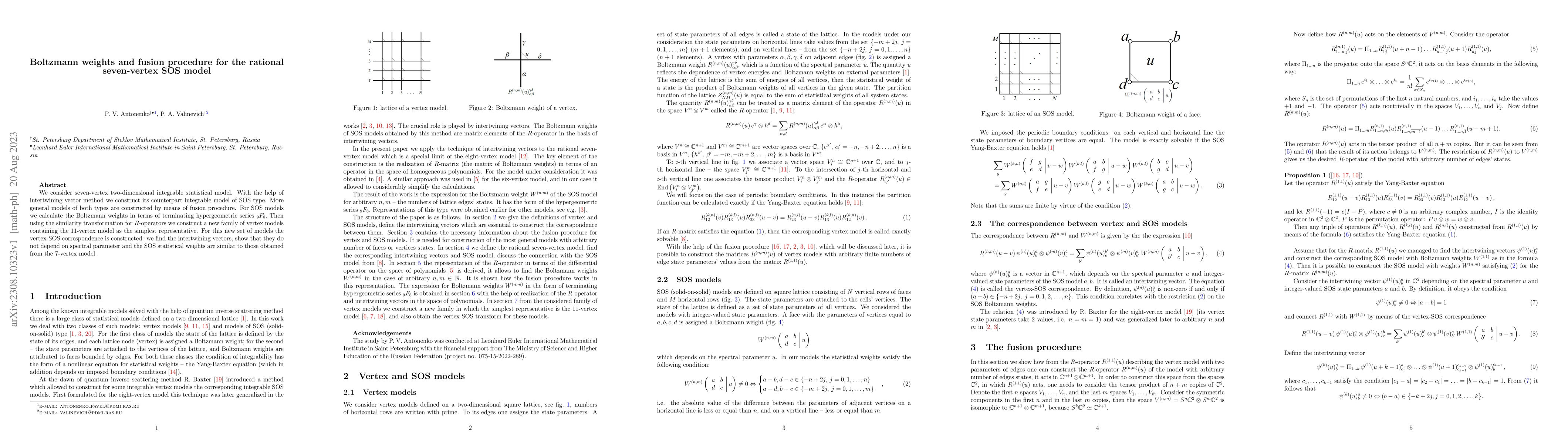 Thumbnail for Boltzmann weights and fusion procedure for the rational seven-vertex SOS
  model