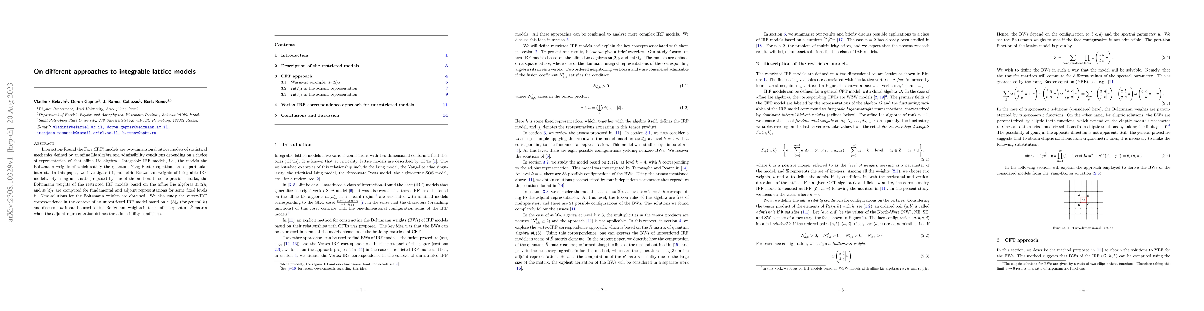 Thumbnail for On different approaches to integrable lattice models