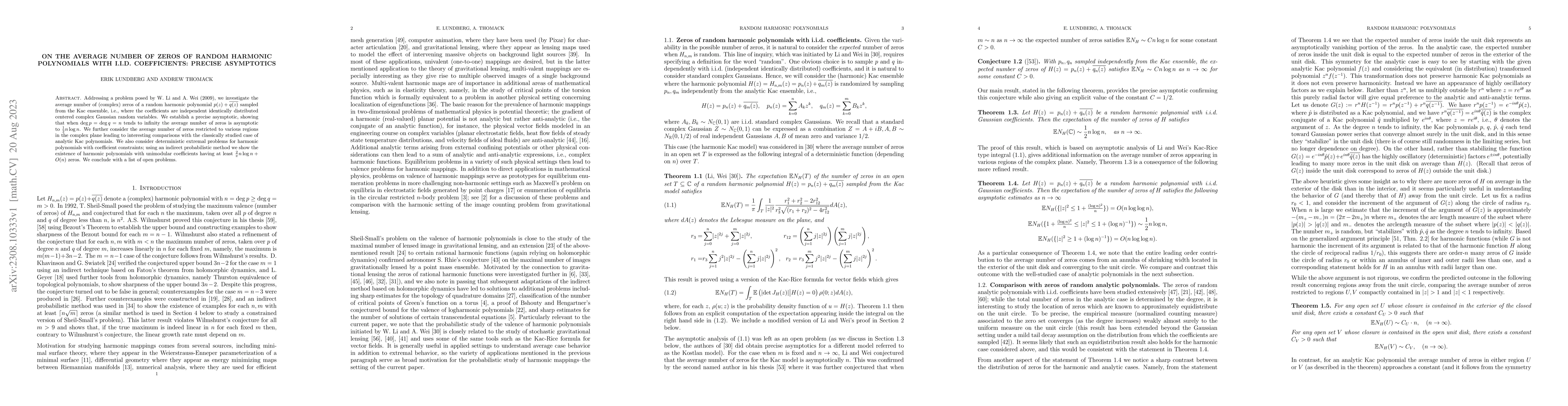 Thumbnail for On the average number of zeros of random harmonic polynomials with
  i.i.d. coefficients: precise asymptotics