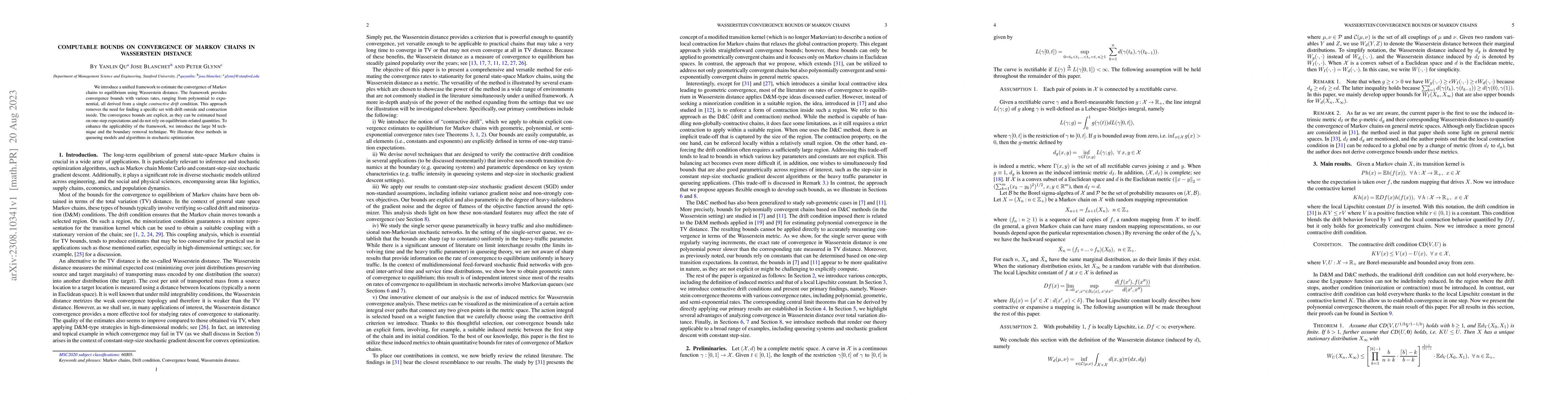 Thumbnail for Computable Bounds on Convergence of Markov Chains in Wasserstein
  Distance