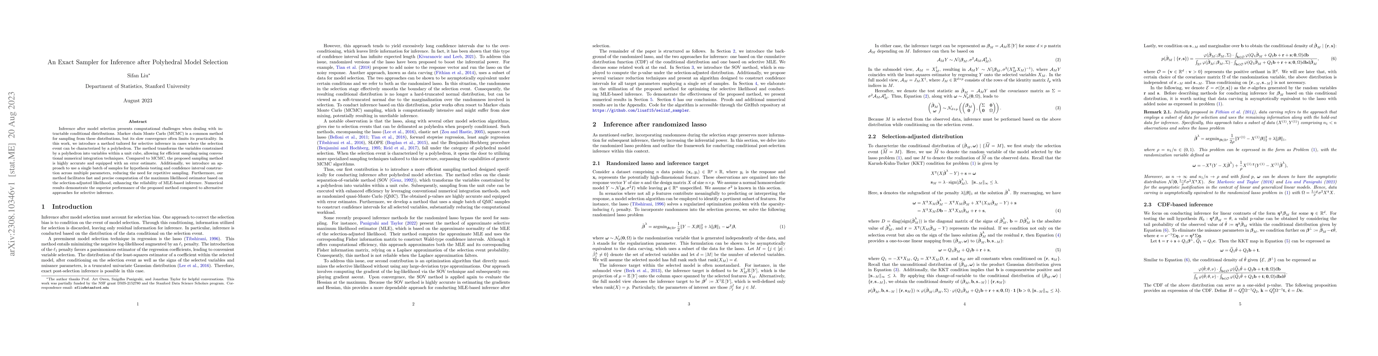Thumbnail for An Exact Sampler for Inference after Polyhedral Model Selection