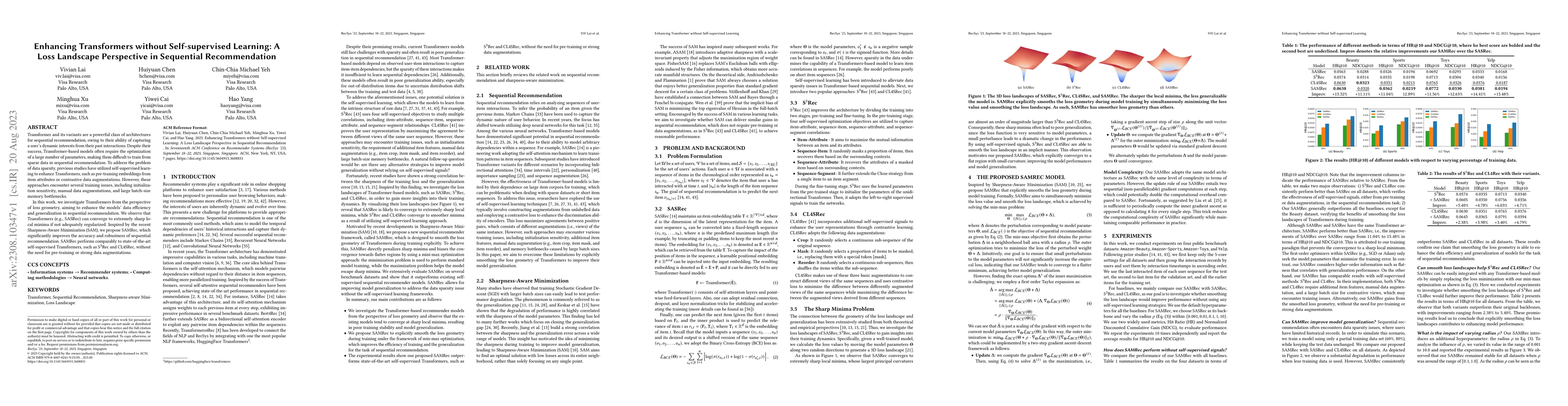 Thumbnail for Enhancing Transformers without Self-supervised Learning: A Loss
  Landscape Perspective in Sequential Recommendation