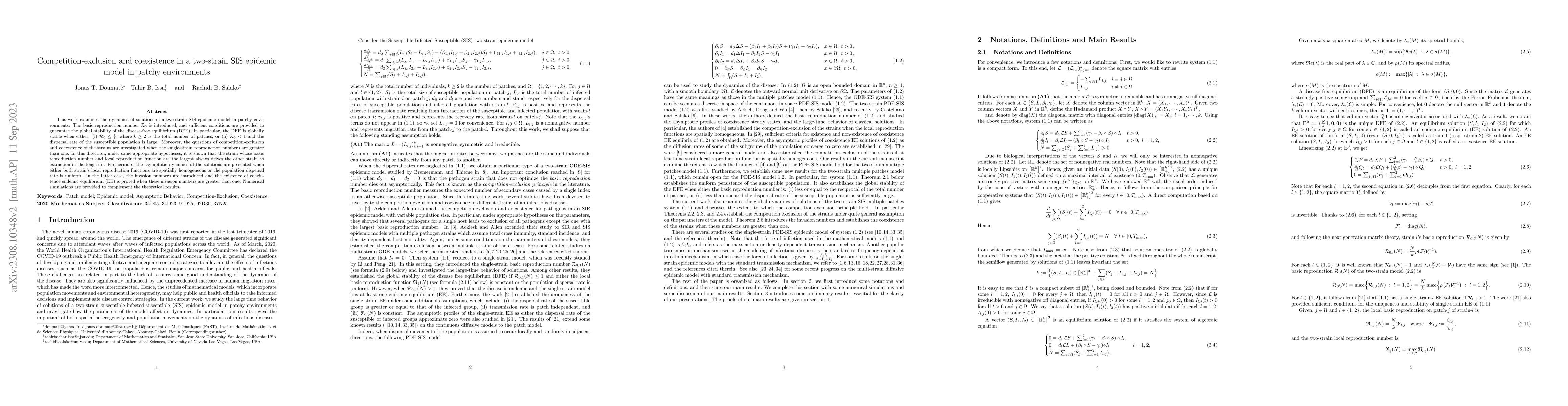 Thumbnail for Competition-exclusion and coexistence in a two-strain SIS epidemic model
  in patchy environments