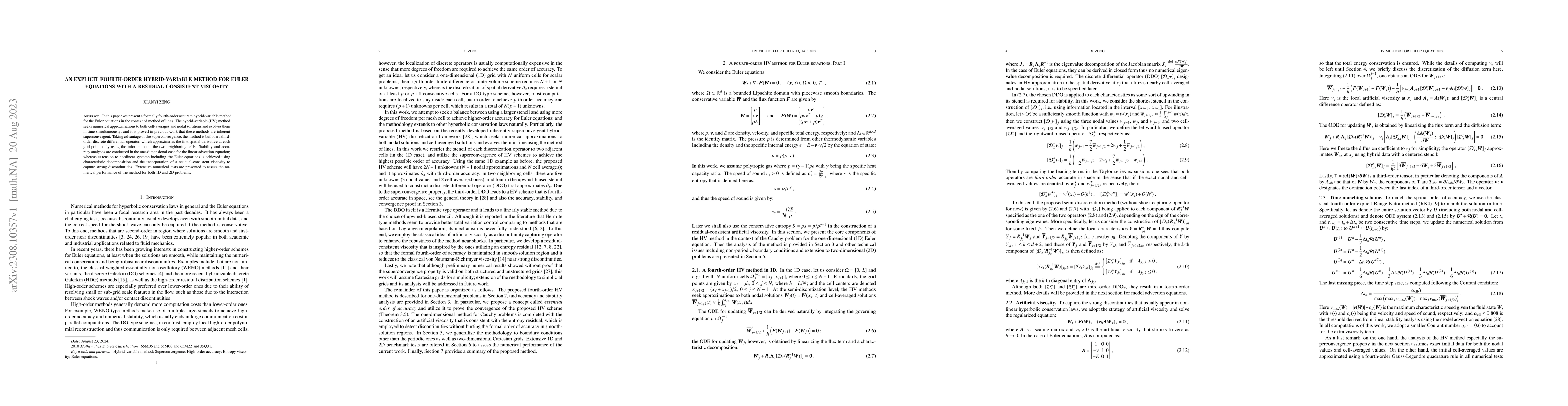 Thumbnail for An Explicit Fourth-Order Hybrid-Variable Method for Euler Equations with
  A Residual-Consistent Viscosity