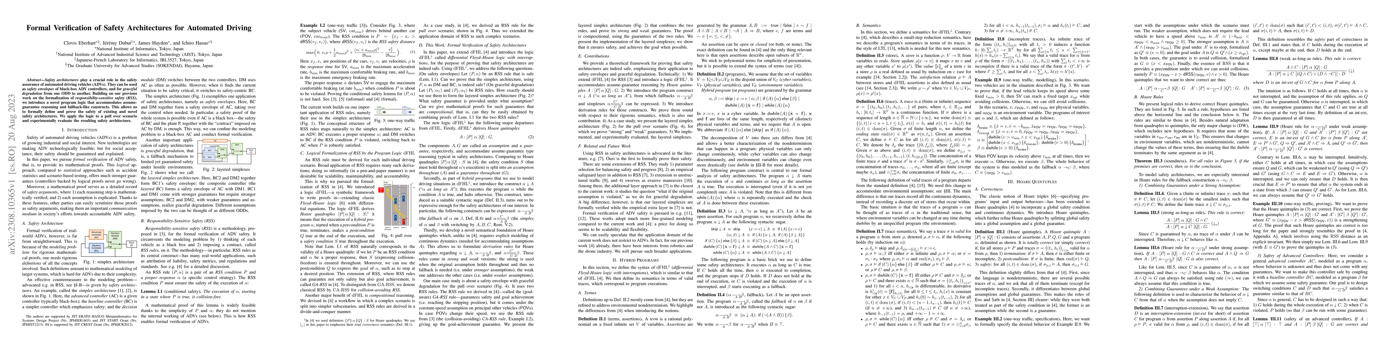 Thumbnail for Formal Verification of Safety Architectures for Automated Driving