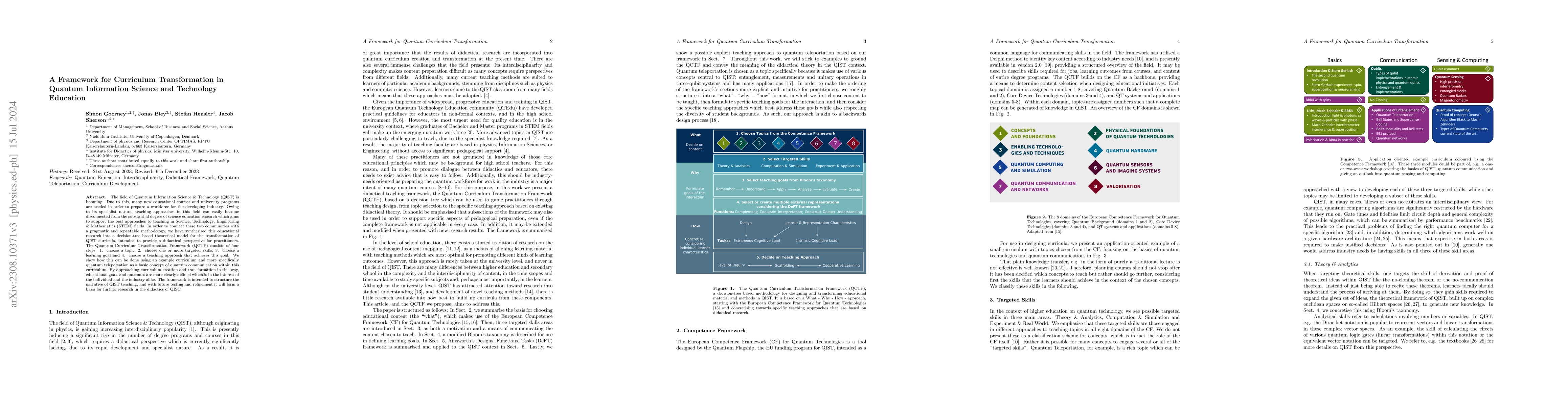 Thumbnail for A Framework for Curriculum Transformation in Quantum Information Science
  and Technology Education