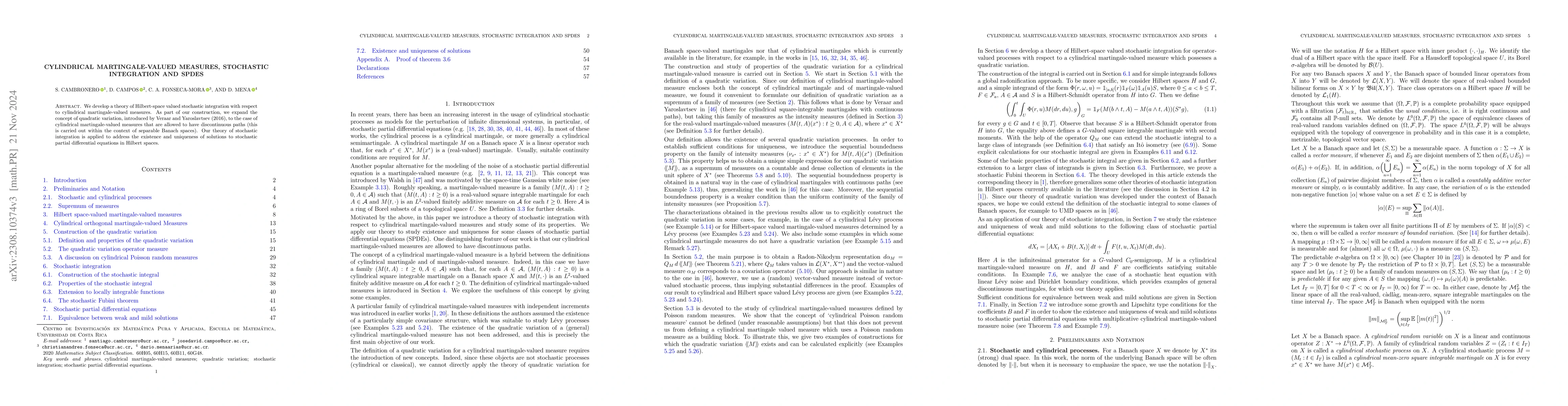 Thumbnail for Cylindrical Martingale-Valued Measures, Stochastic Integration and SPDEs