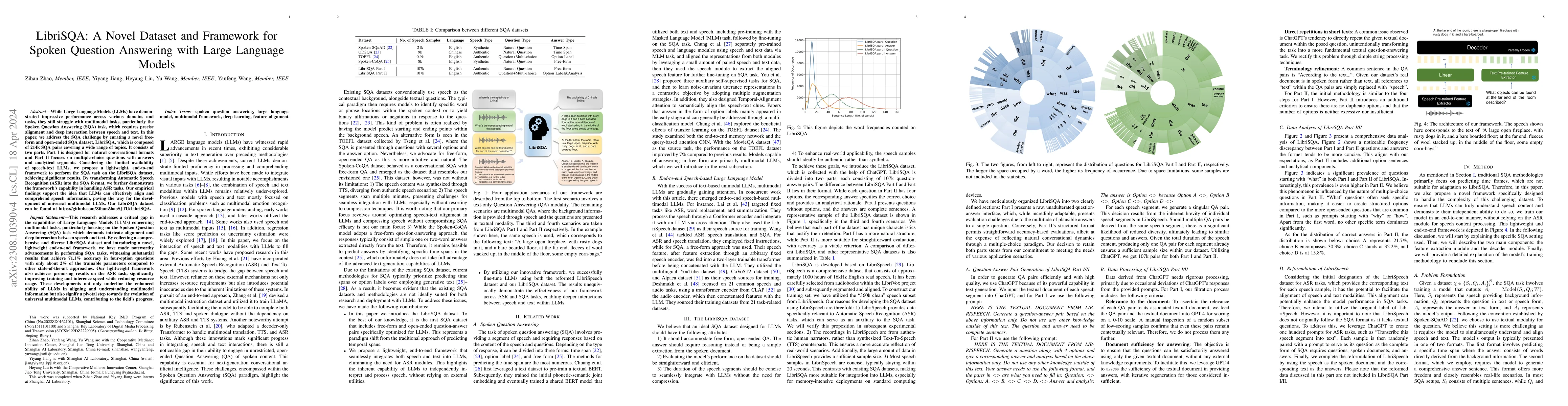 Thumbnail for LibriSQA: A Novel Dataset and Framework for Spoken Question Answering
  with Large Language Models