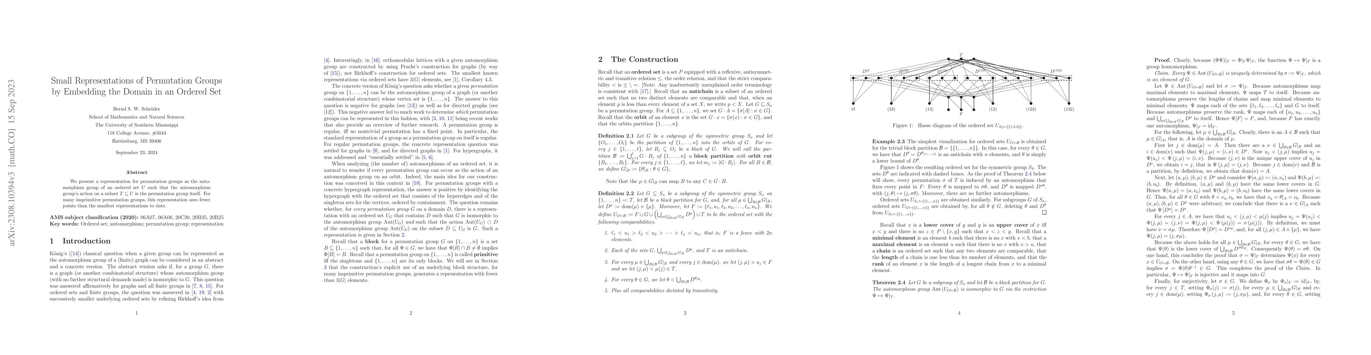 Thumbnail for Small Representations of Permutation Groups by Embedding the Domain in
  an Ordered Set