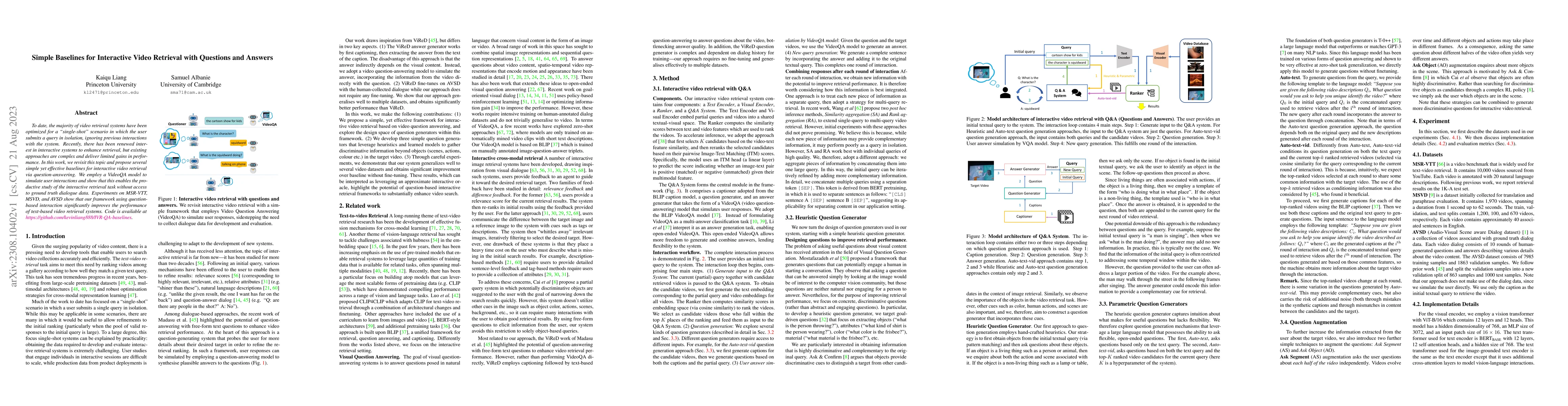 Thumbnail for Simple Baselines for Interactive Video Retrieval with Questions and
  Answers