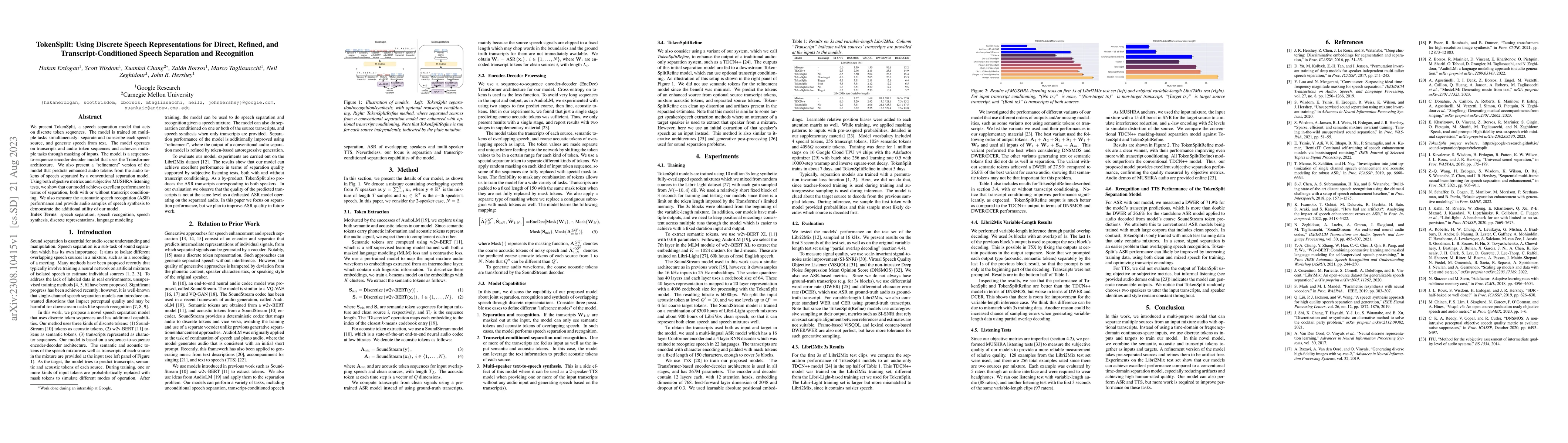 Thumbnail for TokenSplit: Using Discrete Speech Representations for Direct, Refined,
  and Transcript-Conditioned Speech Separation and Recognition