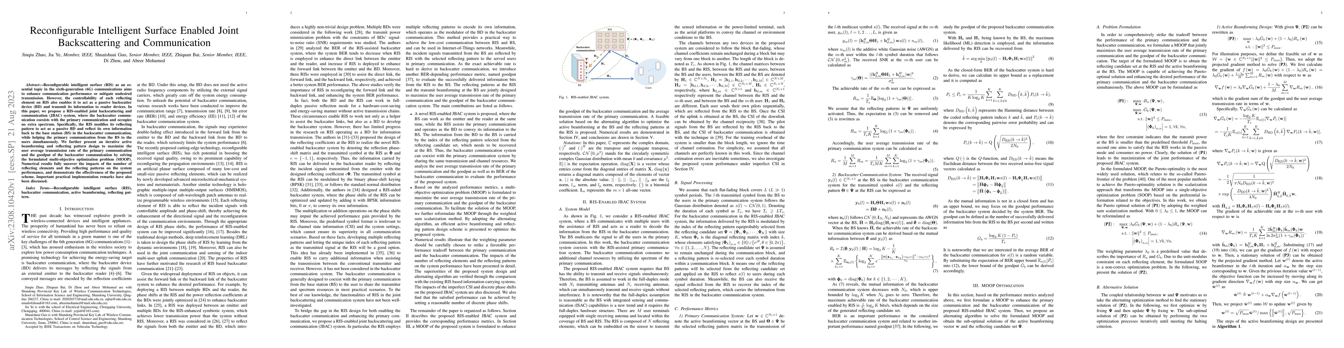 Thumbnail for Reconfigurable Intelligent Surface Enabled Joint Backscattering and
  Communication