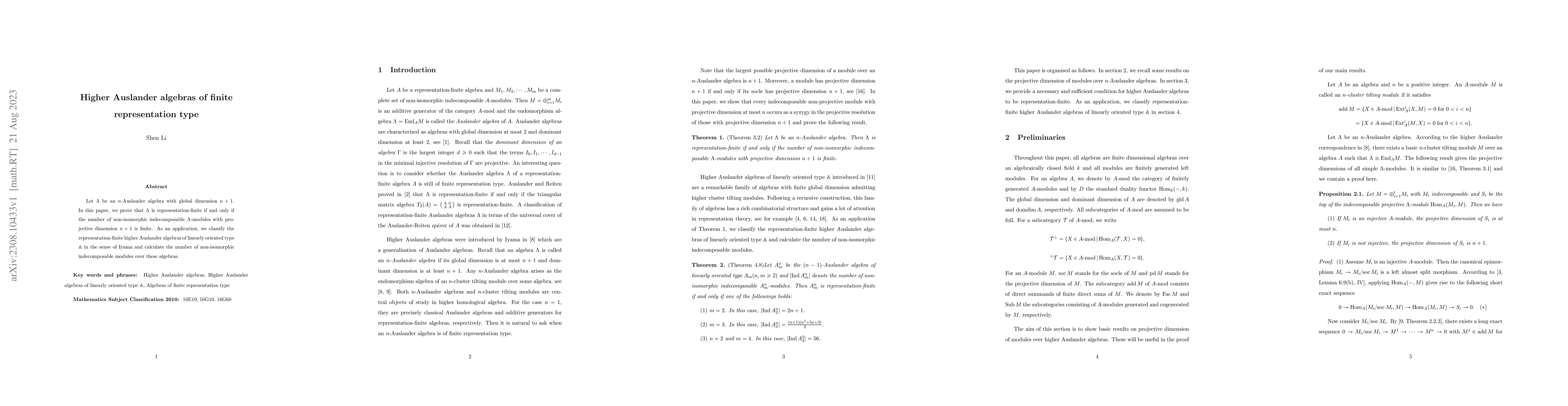 Thumbnail for Higher Auslander algebras of finite representation type