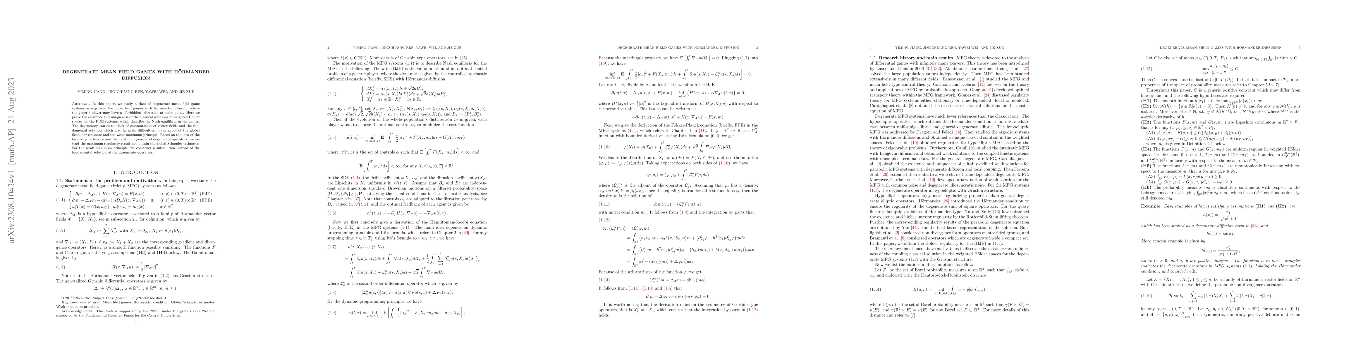 Thumbnail for Degenerate Mean Field Games with H\"ormander diffusion
