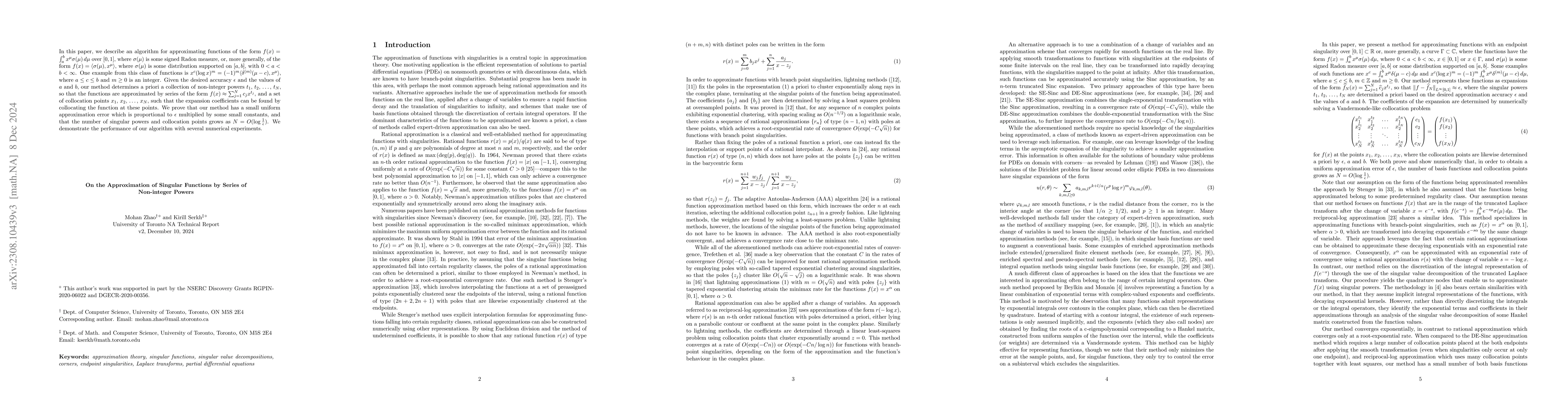 Thumbnail for On the Approximation of Singular Functions by Series of Non-integer
  Powers