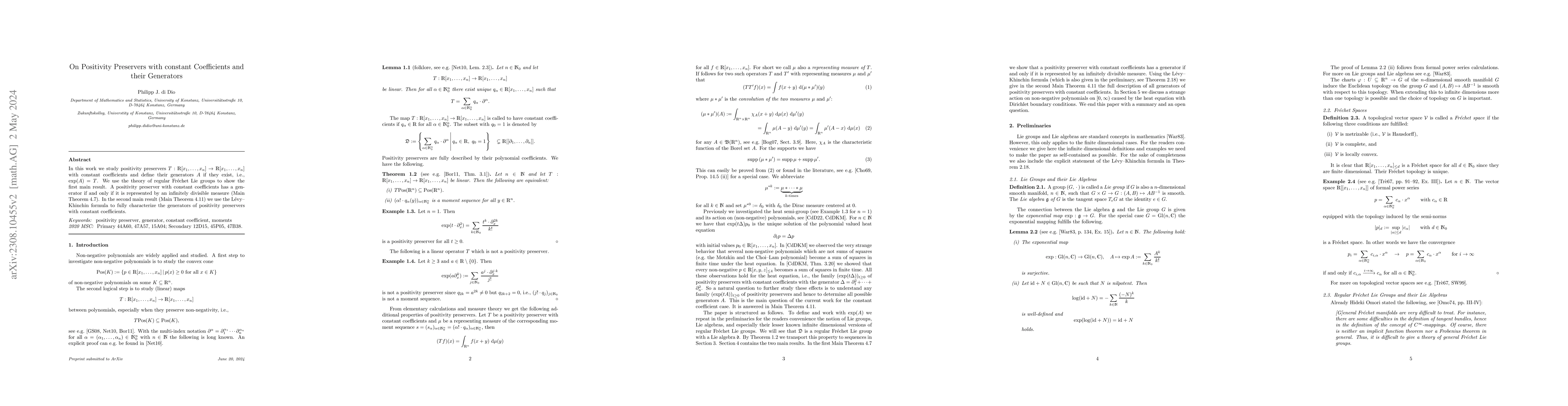 Thumbnail for On Positivity Preservers with constant Coefficients and their Generators