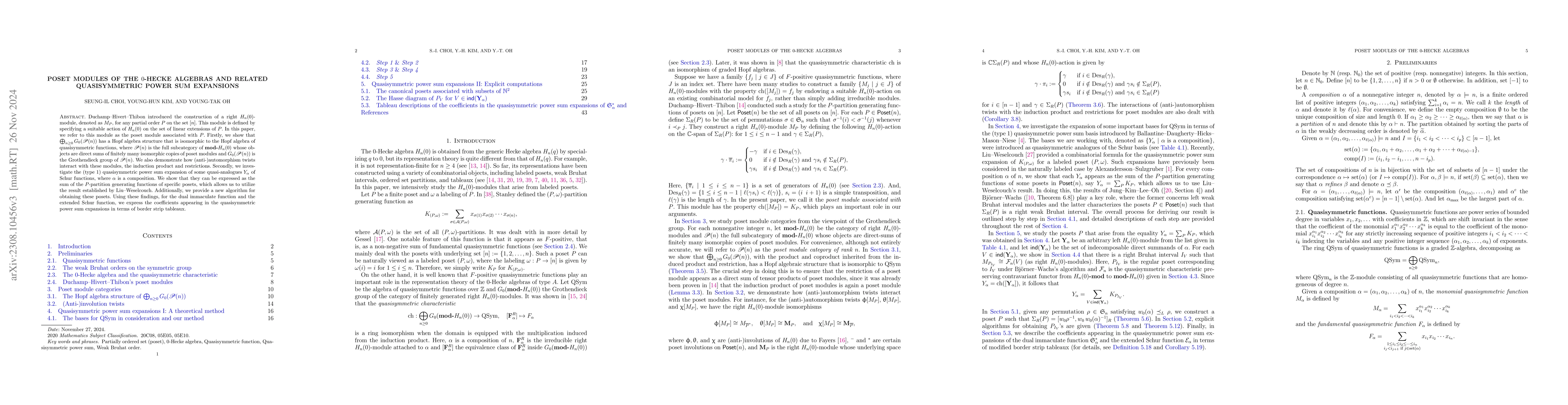 Thumbnail for Poset modules of the $0$-Hecke algebras and related quasisymmetric power
  sum expansions