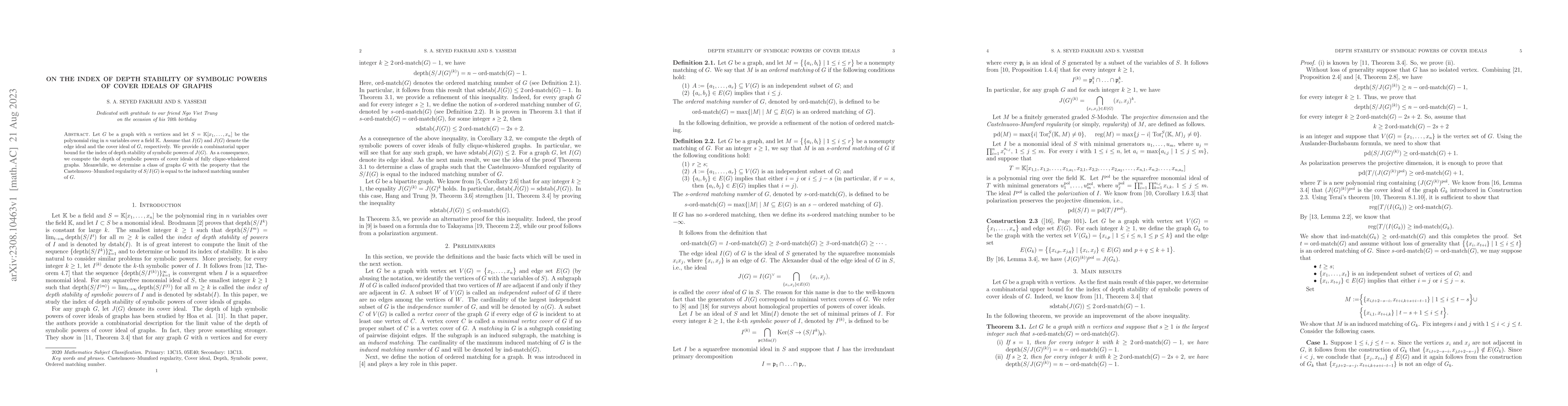 Thumbnail for On the index of depth stability of symbolic powers of cover ideals of
  graphs