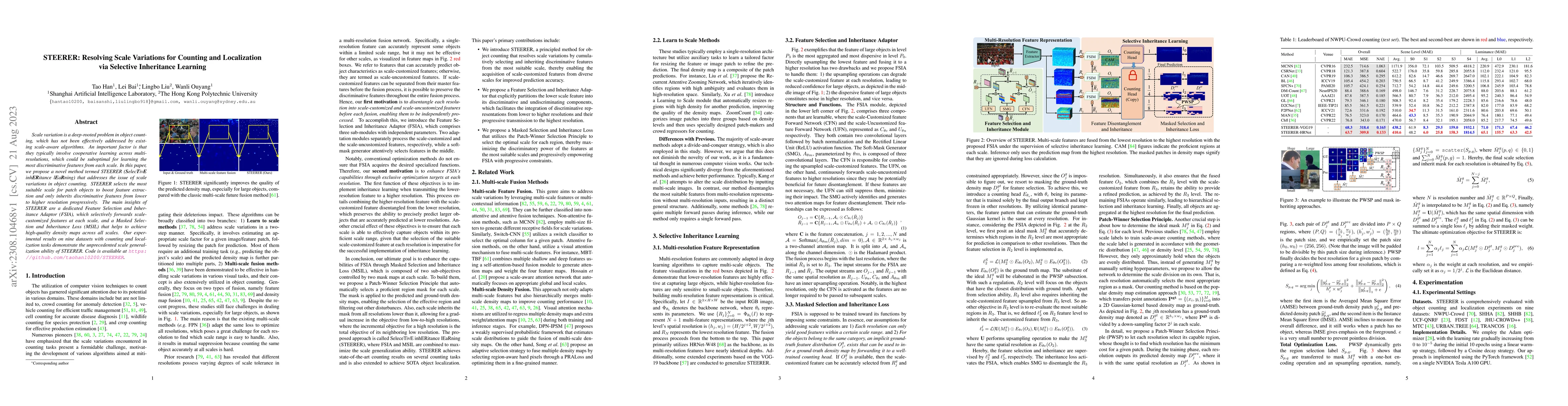 Thumbnail for STEERER: Resolving Scale Variations for Counting and Localization via
  Selective Inheritance Learning
