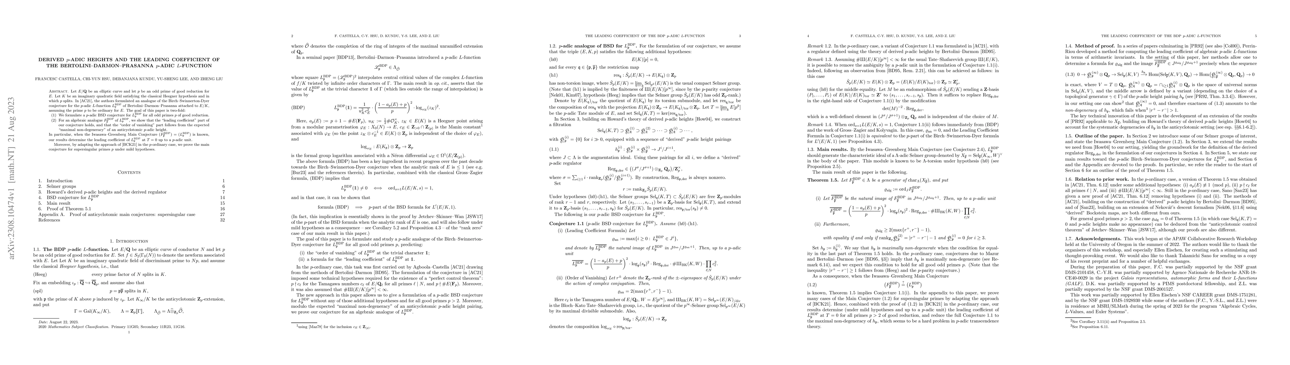 Thumbnail for Derived $p$-adic heights and the leading coefficient of the
  Bertolini--Darmon--Prasanna $p$-adic $L$-function