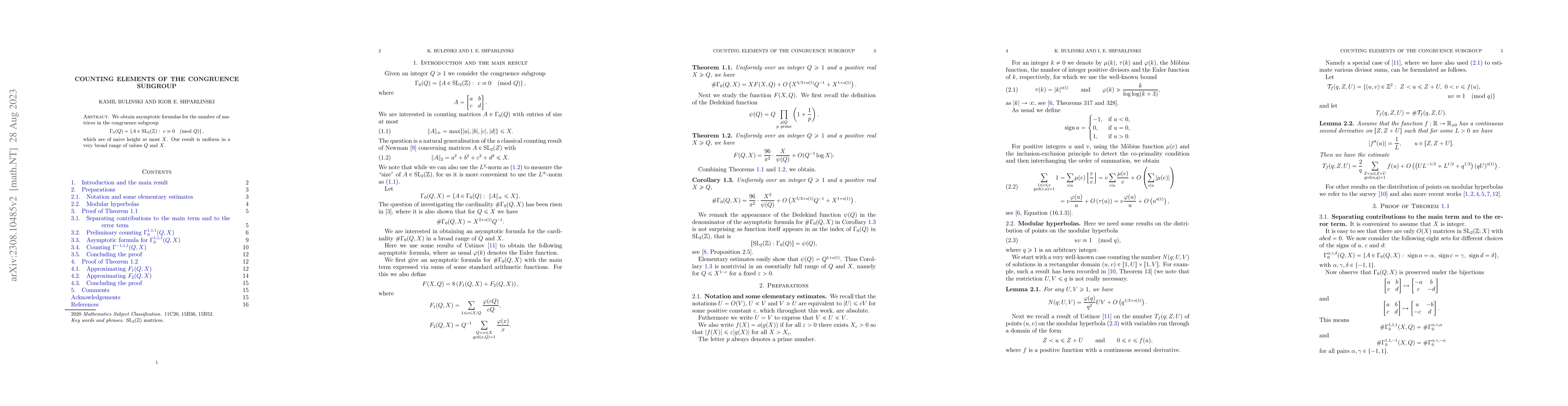 Thumbnail for Counting elements of the congruence subgroup