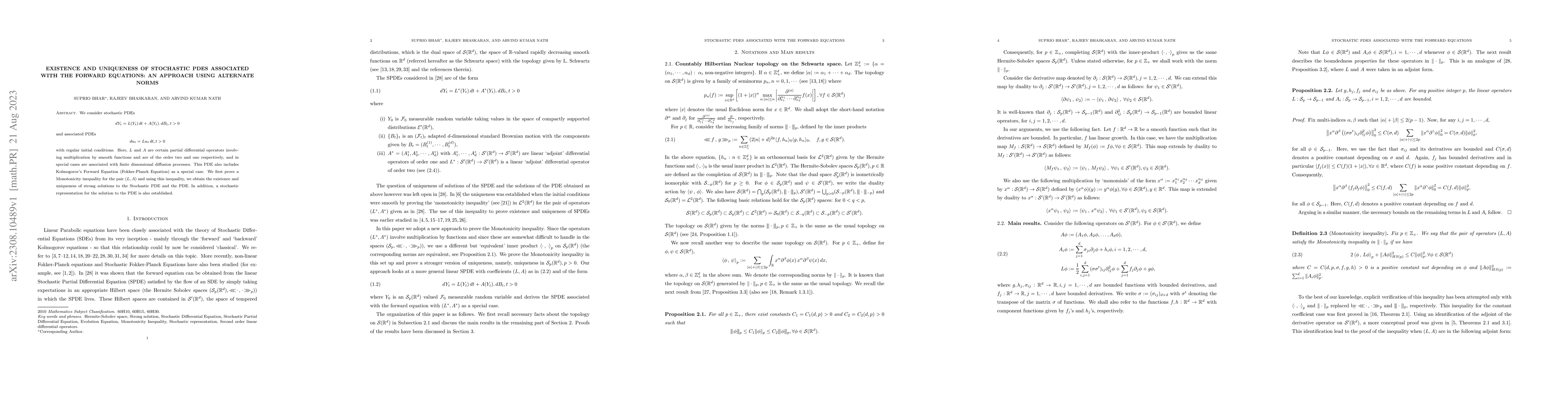 Thumbnail for Existence and Uniqueness of Stochastic PDEs associated with the Forward
  Equations: An Approach using Alternate Norms