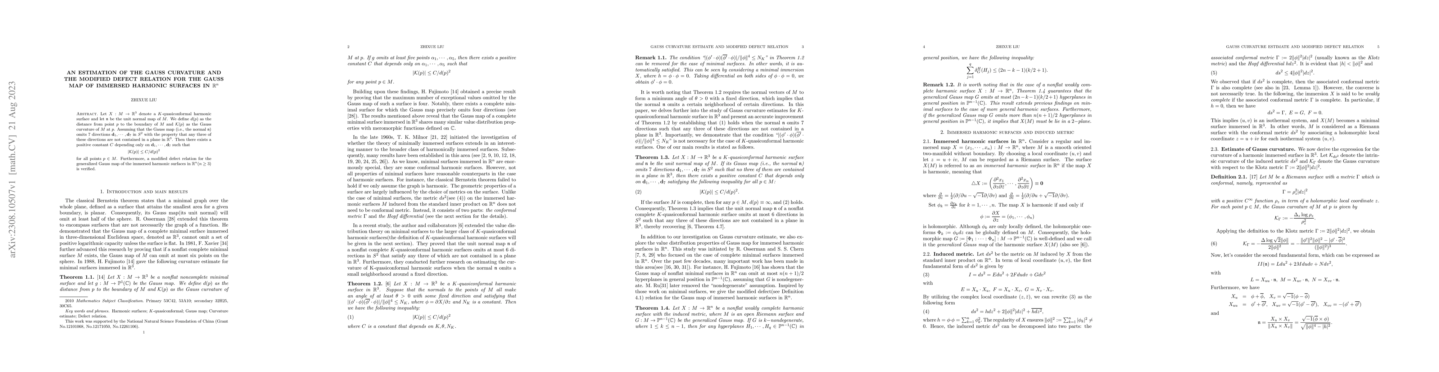 Thumbnail for An estimation of the Gauss curvature and the modified defect relation
  for the Gauss map of immersed harmonic surfaces in $\mathbb{R}^n$